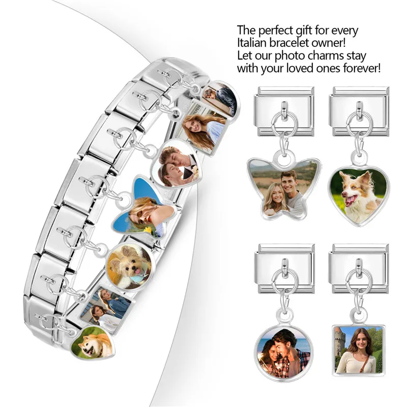 Y2K Image Custom Family Pets Personalised Photo Pictures Customized Pendant Italian Charms Link For 9mm Stainless Steel Bracelet