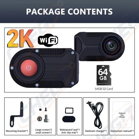 2K HD Wi-Fi Мини-видеорегистратор Для Мотоциклов, Водонепроницаемая Камера IP66