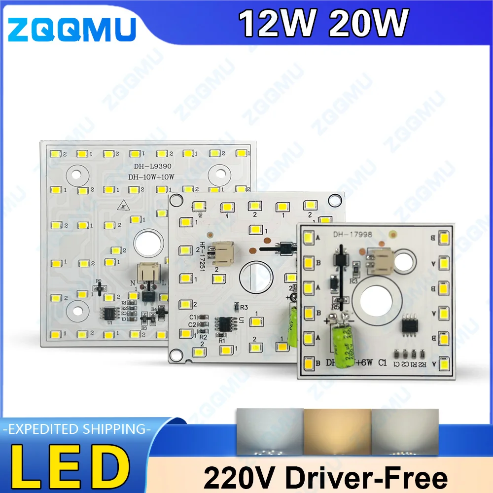 12W 20W Square LED Light Board 220V No Driver Required for Home Lighting Upgrade Panel with 3 Color Options Energy Efficient