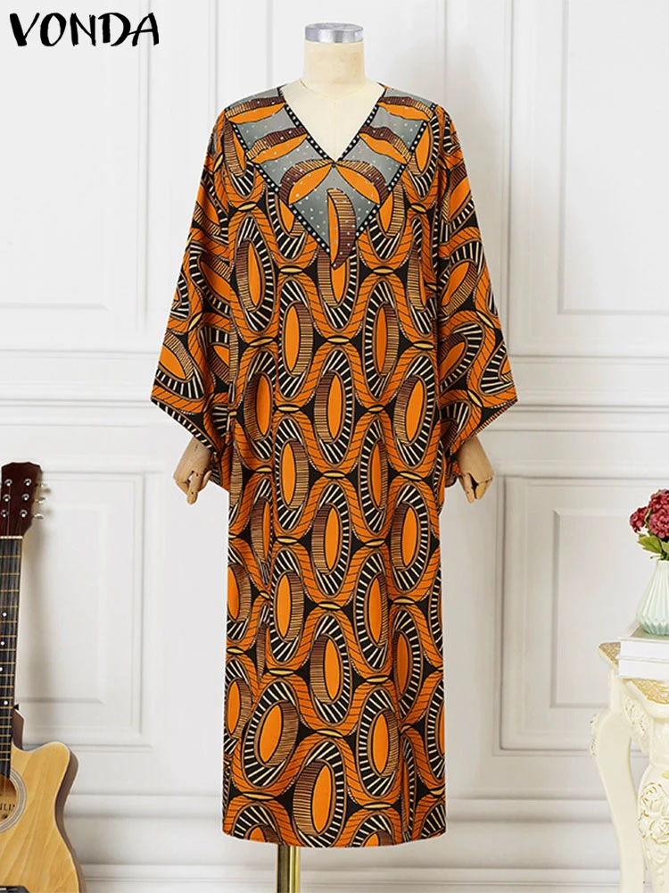 

Printing Long Maxi Dress Women Elegant Bohemian V-Neck Sundress 2024 Casual Long Sleeve Robe Party Vestidos Plus Size 5XL VONDA