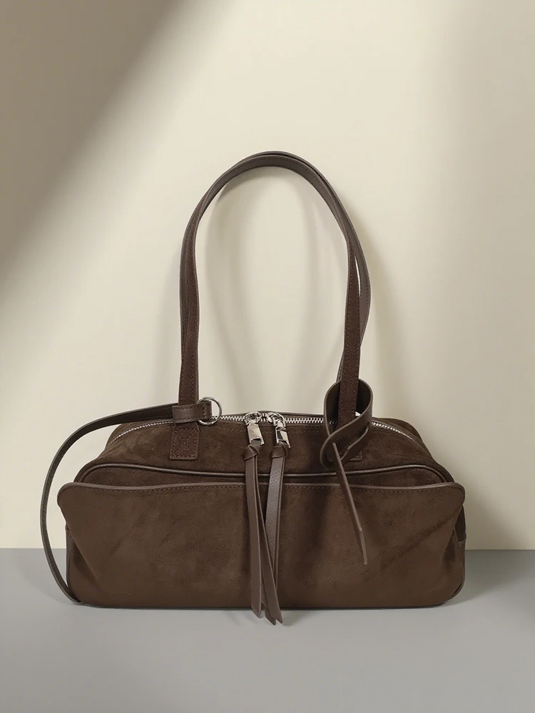 

2026 Winter Suede Cowhide Leather Women Shoulder Bags Luxury Brand Design Women Handbags Genuine Leather Crossbody Bags Woman