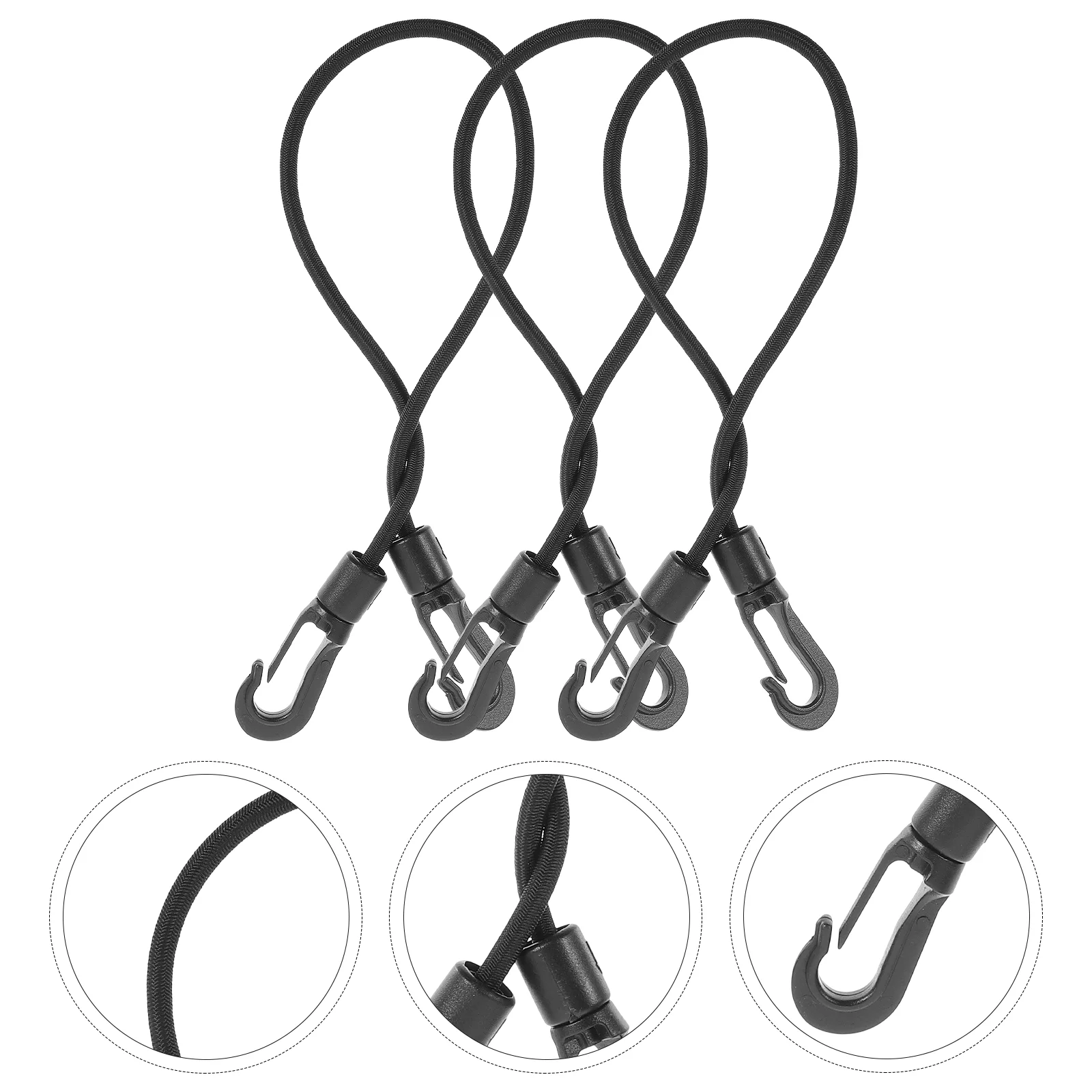 3 ชิ้นเชือกเรือ Elastic String Hook Paddle สายคล้อง Heavy ปรับหัวเข็มขัด Mooring Supply สีดํา Kayak Dock Line