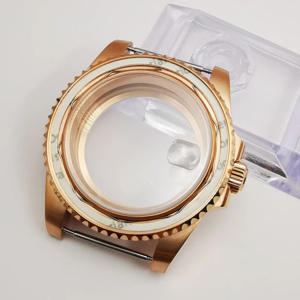 

40mm rose gold watch case sapphire glass fit NH34 NH35 NH36 ETA2824 2836 DG2813 3804 Miyota 8215 PT5000 movement