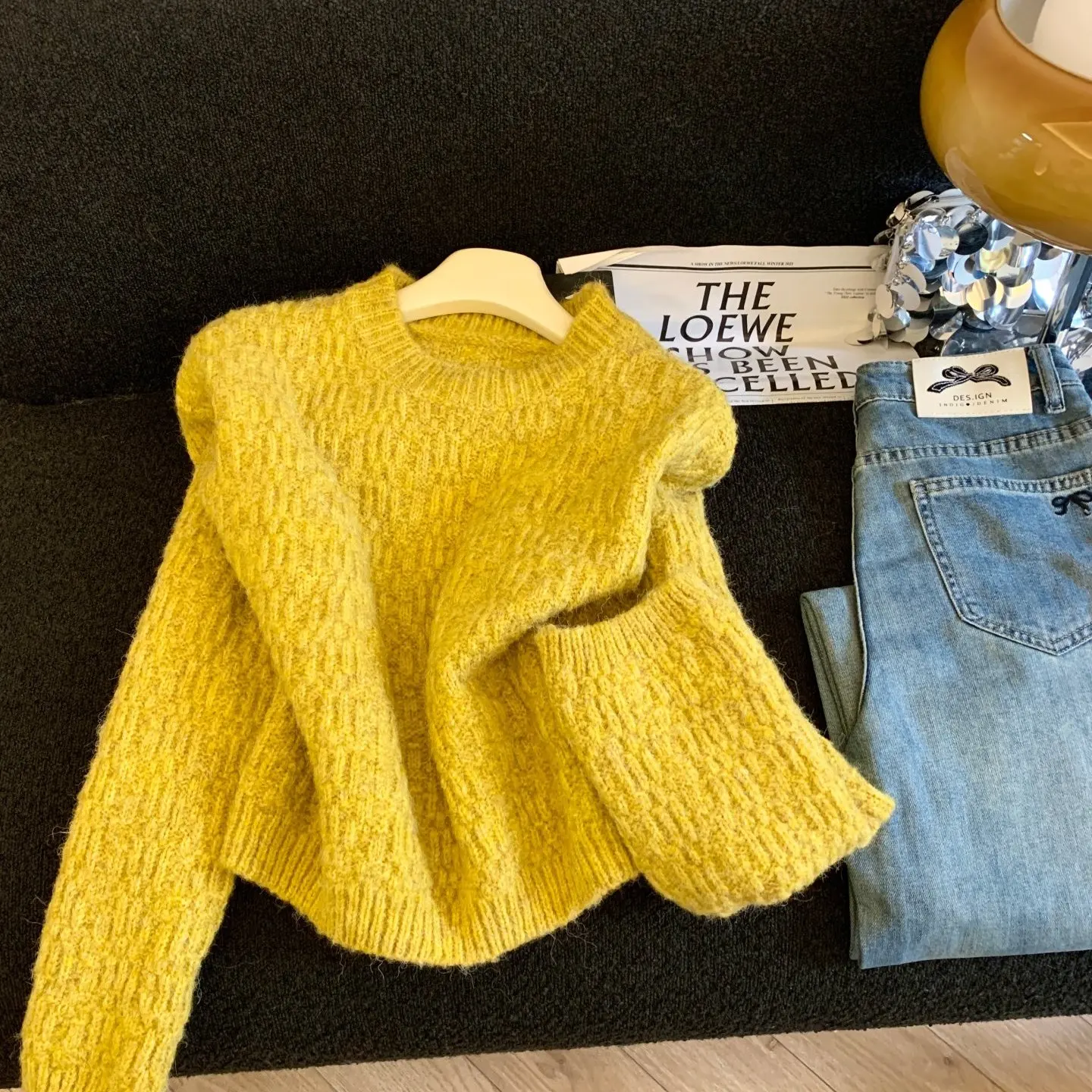 

Женский вязаный свитер с длинным рукавом, желтый, мягкий, повседневный, свободного кроя, удобный, осенне-зимний, новинка, модный топ