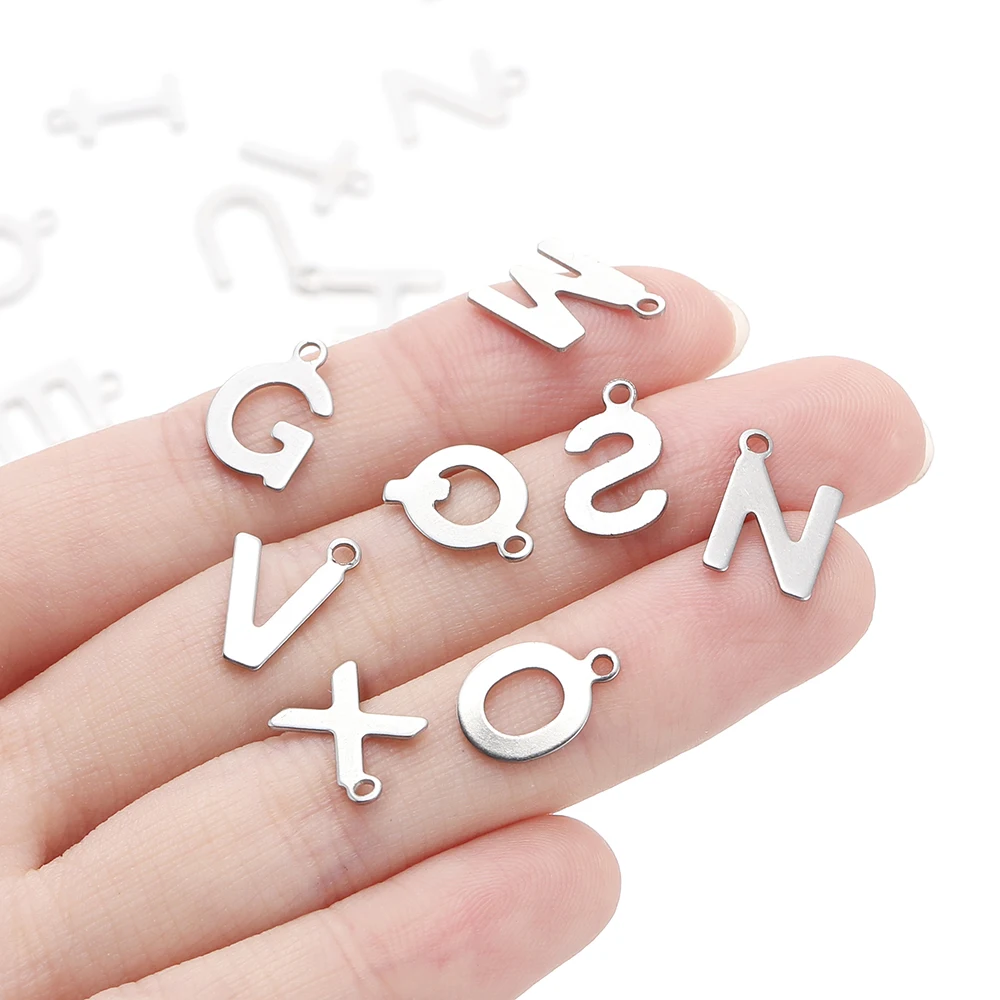 50Pcs A-Z 26 Letters Stainless Steel Pendants Charm Alphabet Crafts for DIY Bracelets Earring Necklace Jewelry Making Supplies