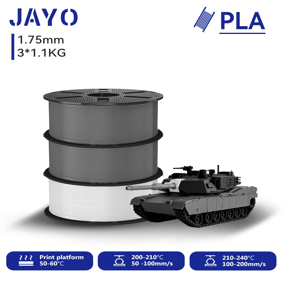 JAYO 3D PLA Druckerfilament 1,75mm Ungiftig & Blasenfrei PLA-Kunststoff als 3D-Druckfilament für 99% der 3D FDM Drucker & Stifte 1,1KG/Rolle*3