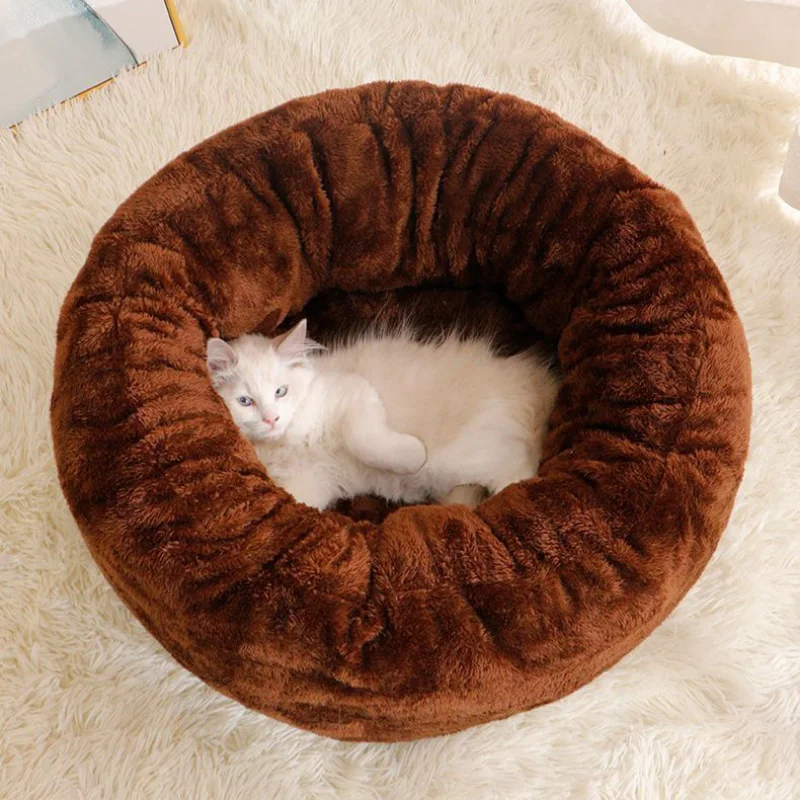 Winter Round Cat Beds Warm Comfortable Cats House Non-slip Soft Dog Cushion Breathable Sleeping Basket for Small Pets Supplies