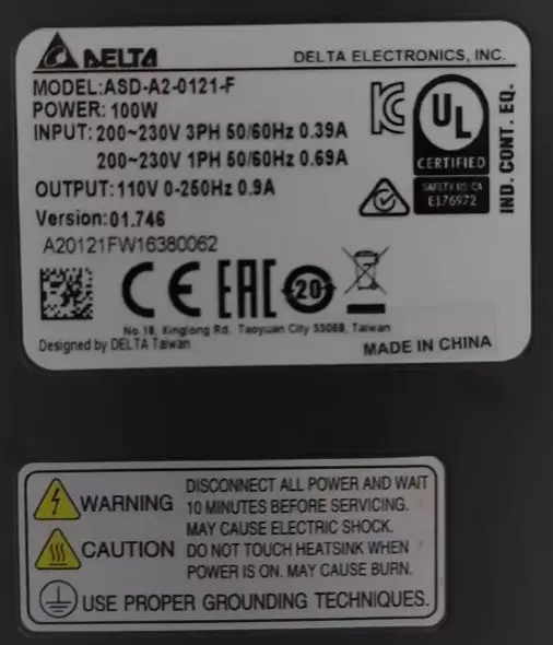 

ASD-A2-0121-F Brand new Original Genuine Servo Drive，ASD A2 0121 F，Fast shipping