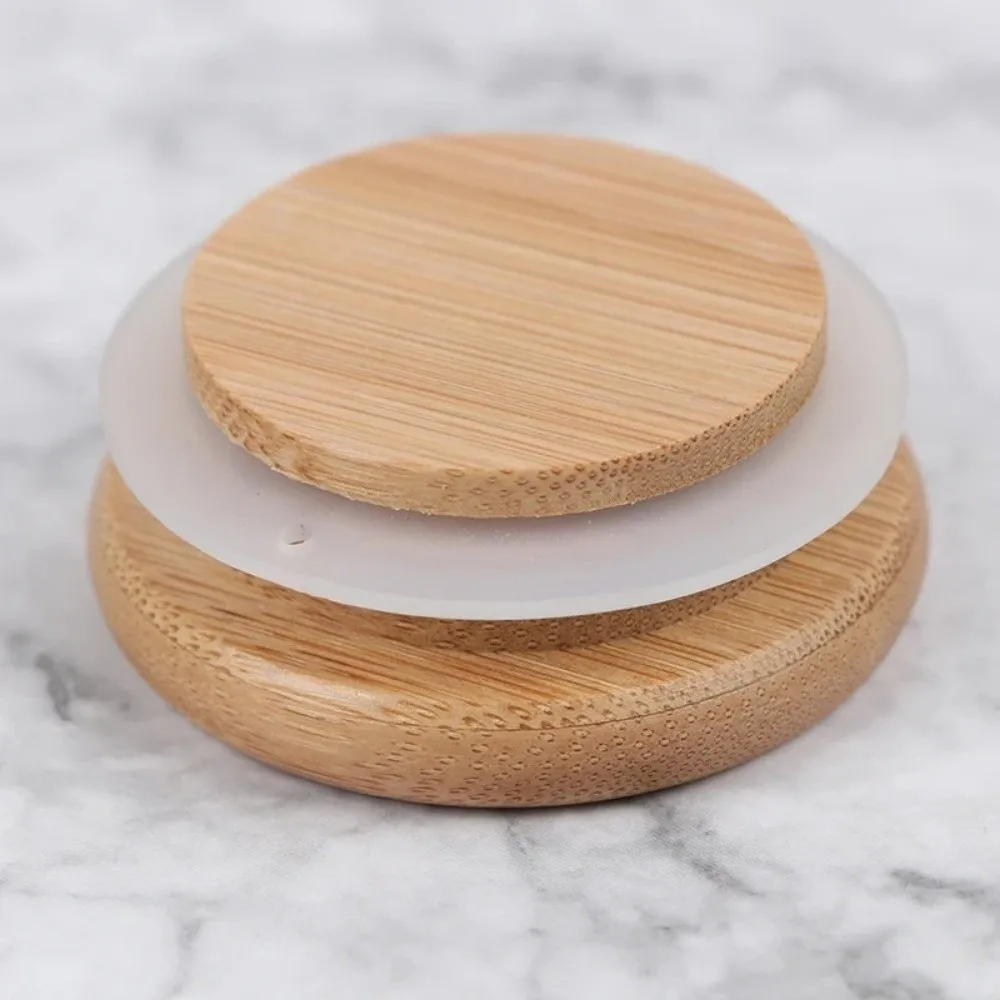 New Reusable Bamboo Lids Non Leakage Thicken Wooden Covers Silicone Sealing Jar Canning Caps Drinking Jar Supplies