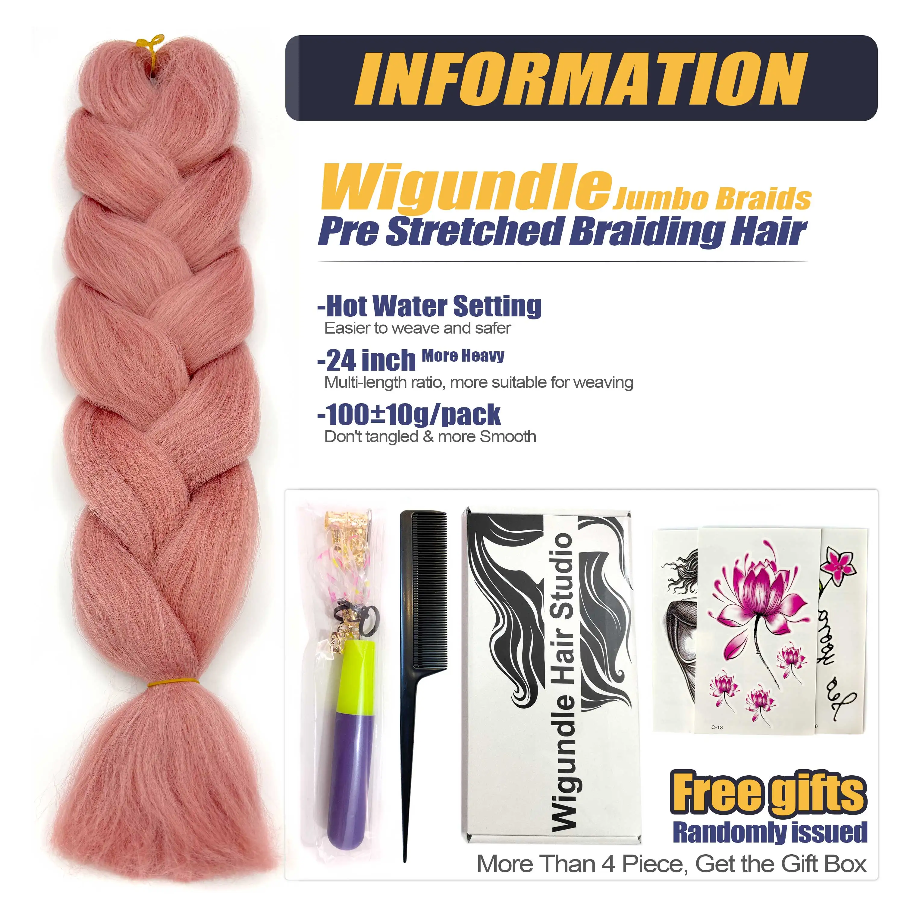 Wigundle กล่องจัมโบ้ Kanekalon Braiding Hair Pre ยืดผมถักโครเชต์ Braids Hair Extensions อุปกรณ์เสริมสําหรับหญิง