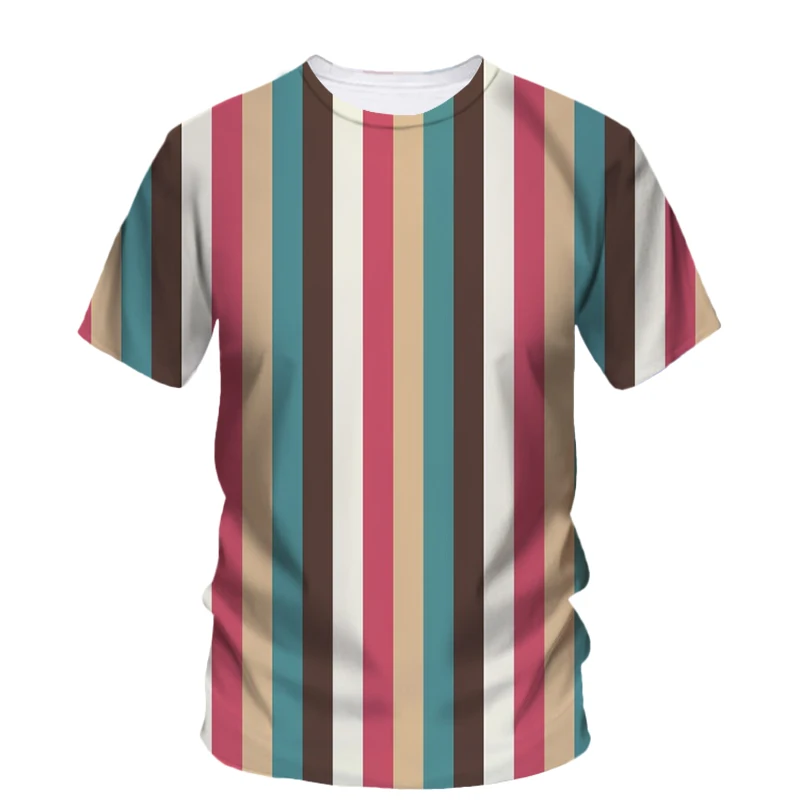 Summer new Fashion Casual Color Stripe graphic t shirts For Men Trend Leisure Simple Style Printed O-neck Short Sleeve Tees Tops