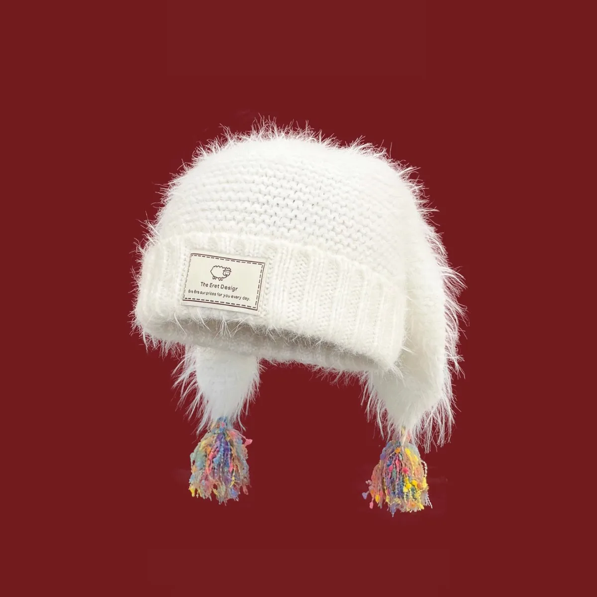 

New Cute Rabbit Ears Wool Hat Women's Autumn and Winter Warm Versatile Imitation Rabbit Hair Color Fringed Knitting Beanie Cap