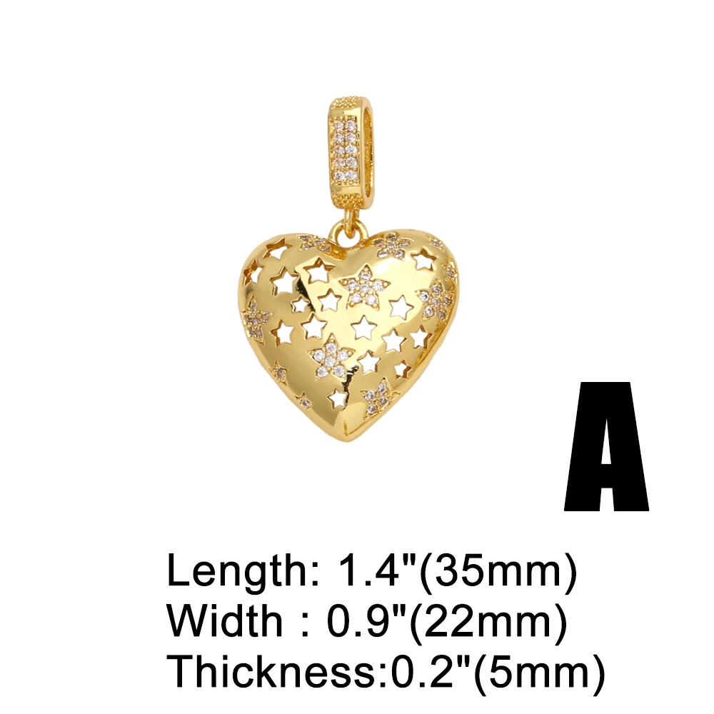 OCESRIO White Crystal Big Heart Pendant for Necklaces Copper Gold Plated Big Star Jewelry Making Supplies Wholesale pdtb604