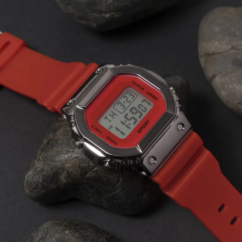 Waterproof Sporty Electronic Watch for Men Students Children High School Girls Alarm Clock Plated Square Face Youth Watch