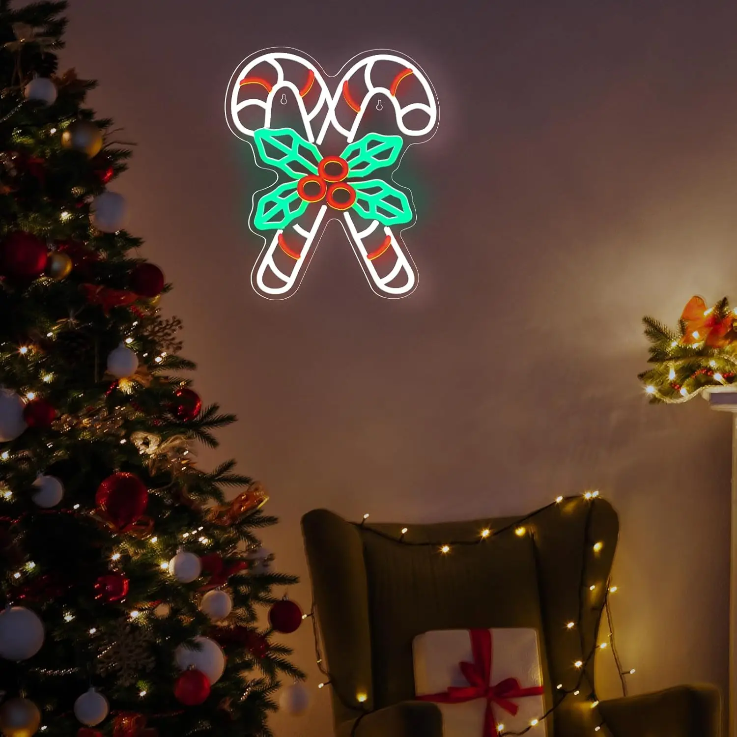 Enseigne au néon de bonbons de Noël, lumière LED, décoration murale extérieure de la maison, décoration de chambre à coucher, art de bar, cadeau d'amant d'enfant, garçon, fille