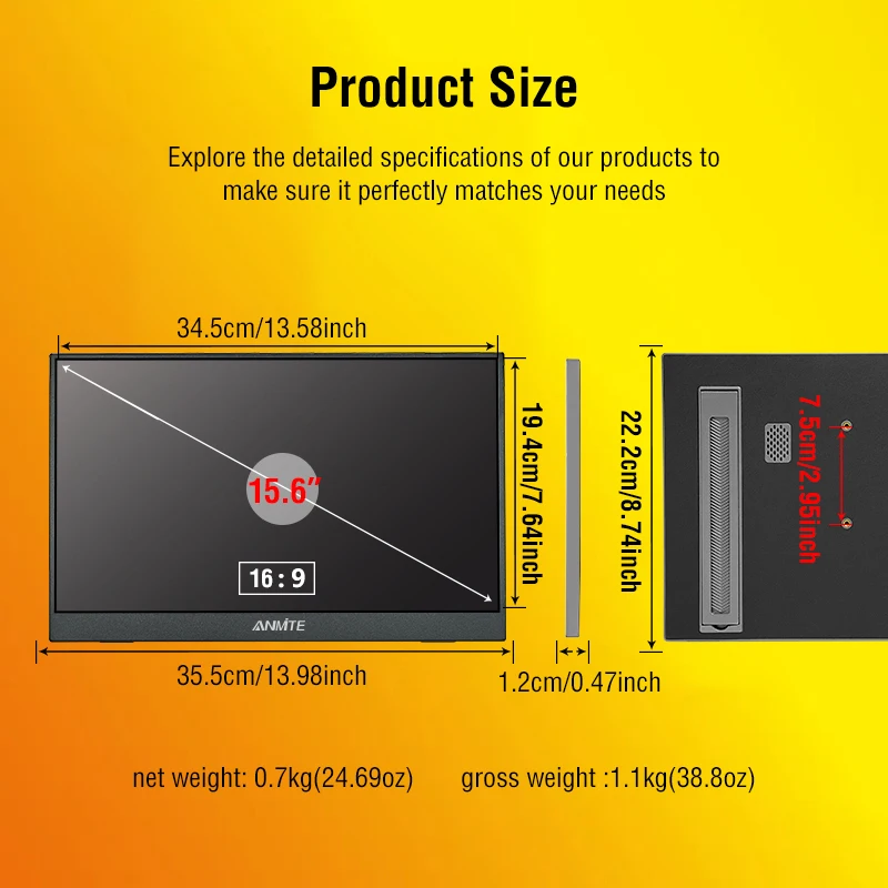 15.6-Inch Portable Monitor 1920*1080 For Laptop XBox PS4/ 5 Switch Cell Phone PC Extension Mobile Mointor