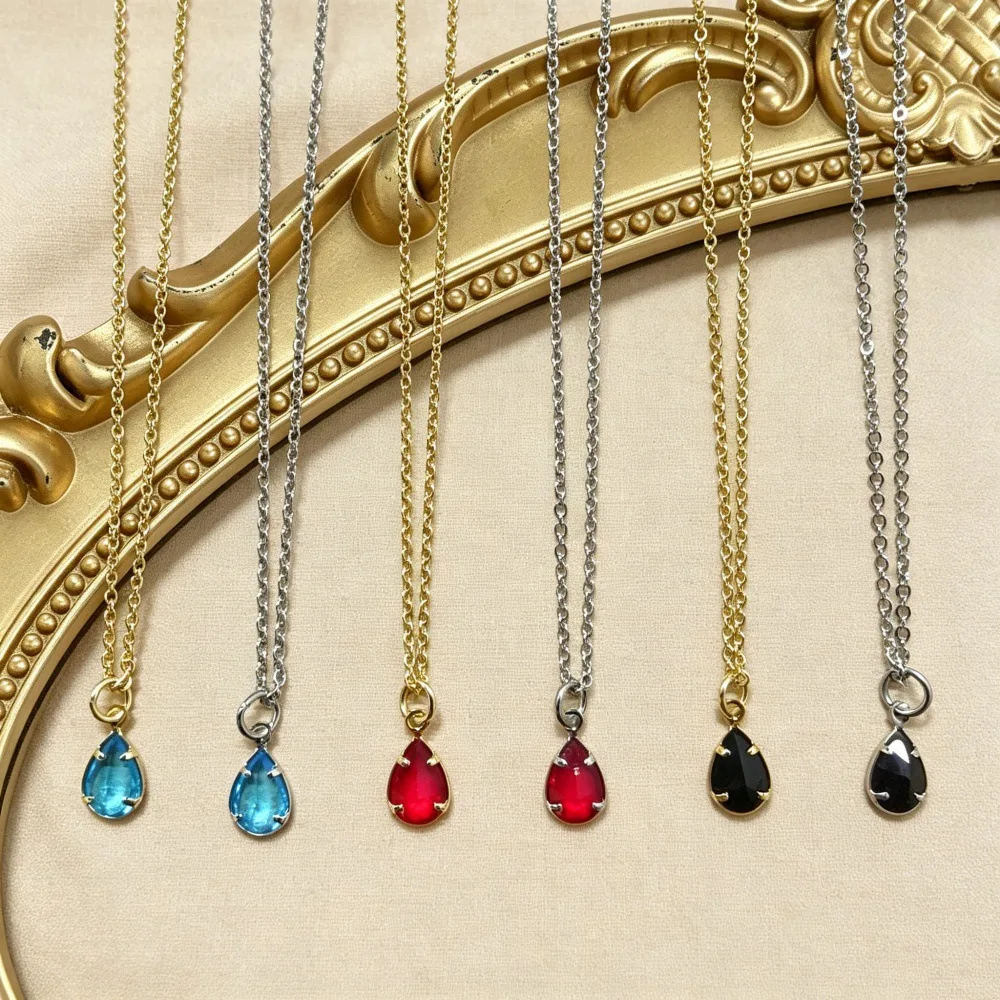 Sea blue water drop glass pendant necklace, simple collarbone chain with temperament, daily versatile women's necklace