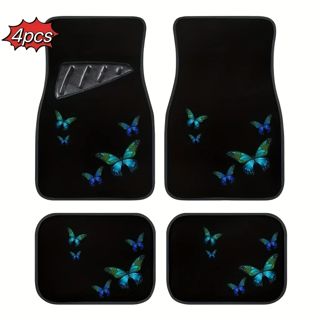 

4 Cute Butterflies, Universal Car Front & Rear Non-Slip Mats, Absorbent, Anti-Slip, Washable - Fashionable Car Interior Protecti