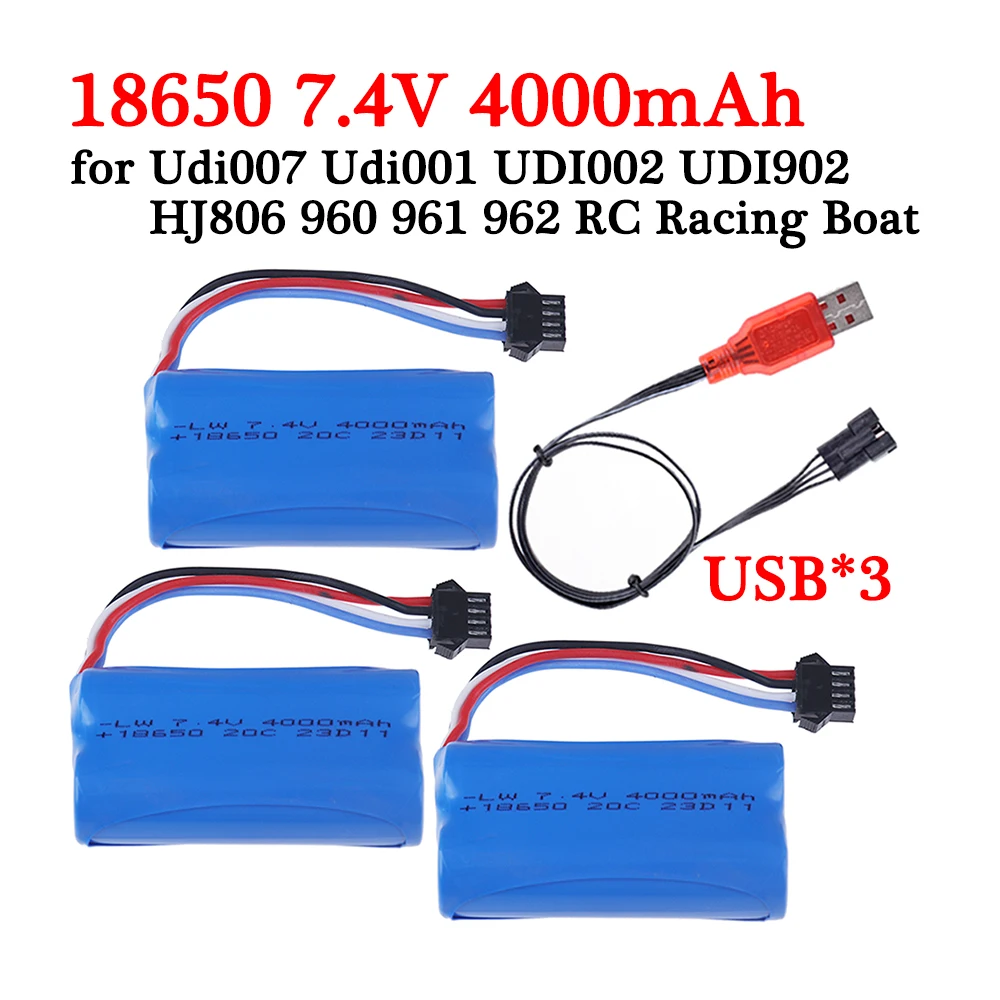 18650 Akumulator SM-4P Wtyczka 7,4 V 4000 mAh Akumulator litowo-jonowy do Udi007 Udi001 UDI002 UDI902 HJ806 960 961 962 RC Racing Car Łodzie Zabawki