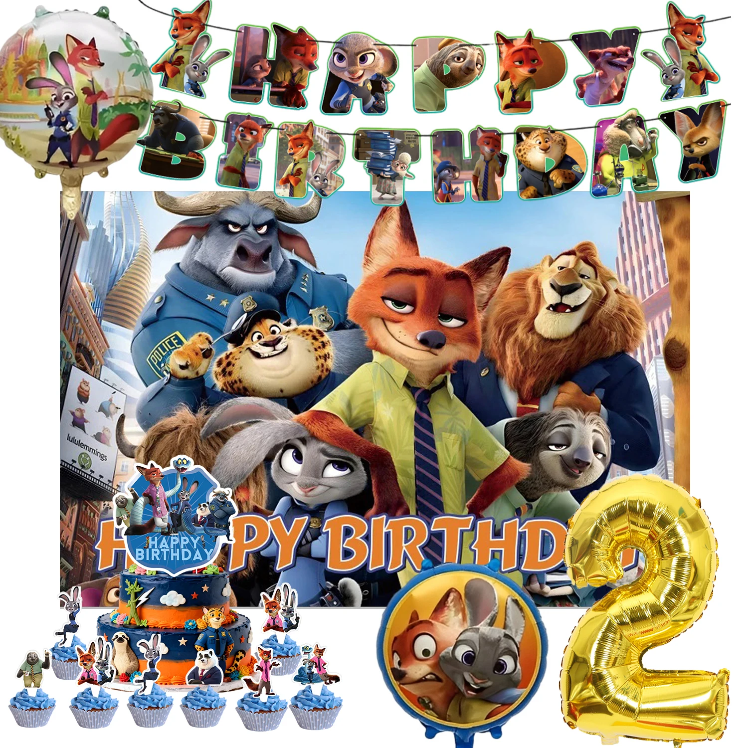 Zootopia 2 décoration de fête d'anniversaire tirer drapeau bannière ballon décoration de gâteau ensemble fournitures de fête filles enfants garçons faveur bébé douche