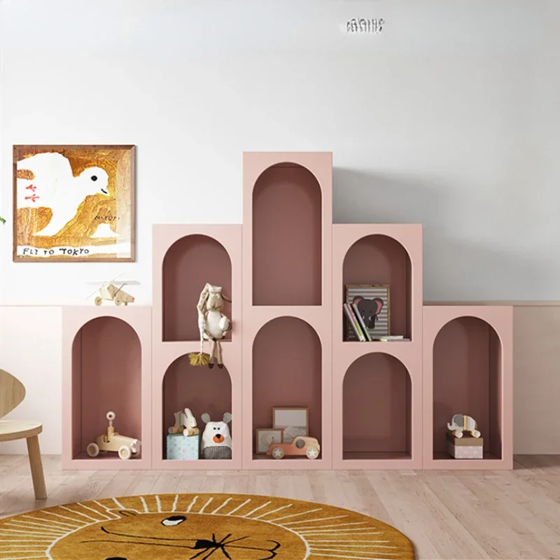 

Pink Paint Children's Bookcase Display Cabinet Model Room Design Curio Cabinet Locker