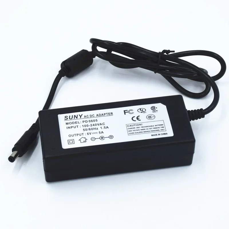 6V5A Switching Power Adapter CE/FCC Certified DC Stabilized Voltage Energy Saving Standby  Consumption Lower