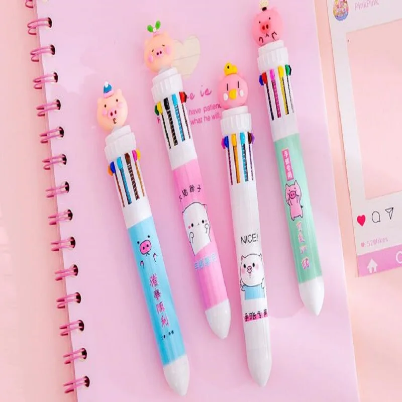 Colorful 1pc Kawaii Pig 10 Color Pen Creative Multicolor Cartoon Ten Color  Ballpoint Student Office School Supplies Stationery