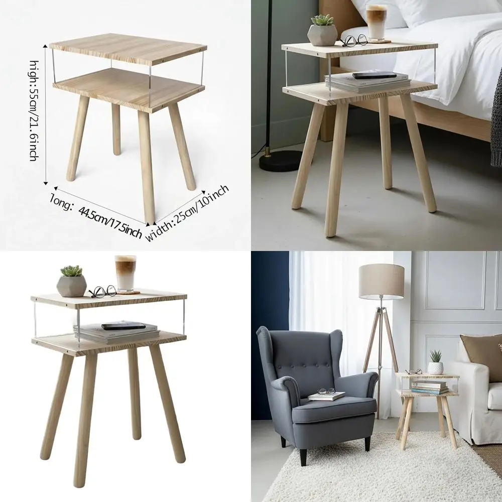 

Contemporary Acrylic Double-Tier Nightstand with Storage, Minimalist Floating Side Table for Bedrooms, Living Rooms, and Small S