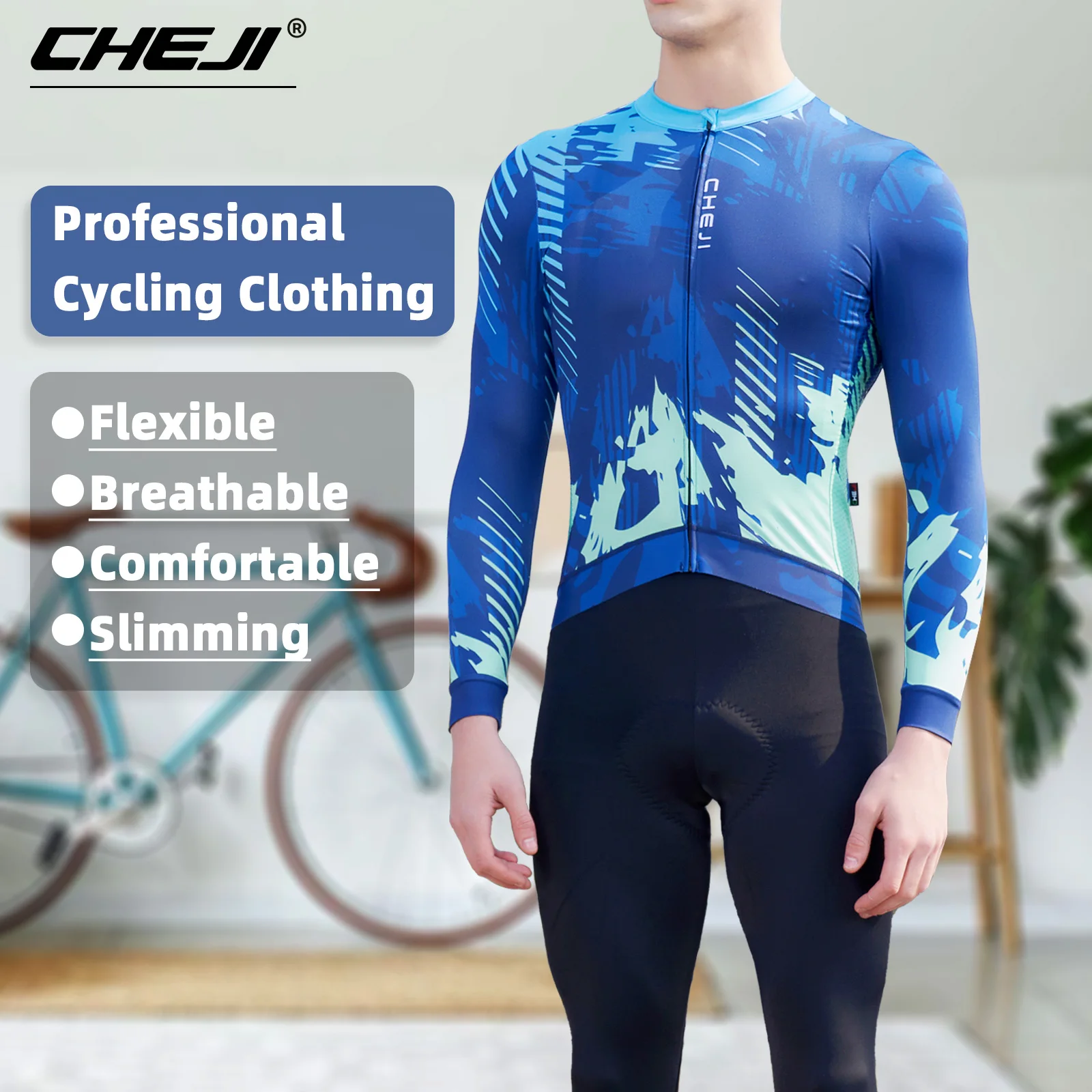 CHEJI Autumn Cycling Jerseys Long Sleeves Full-zips Clothing Riding Bike Sports for Men Breathable Slim Cycling Equipment 2024