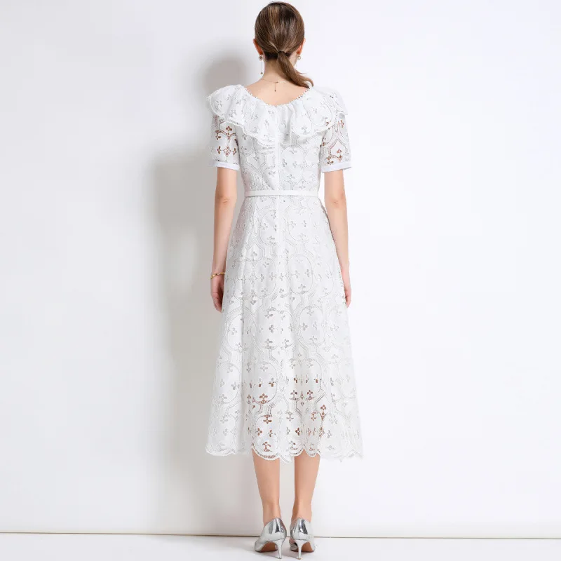 Vaion Lace Dr. Hollow out Stickerei Gored Ne Light Maturi Sle High Waist Street Faion Summer Thi ort Sve