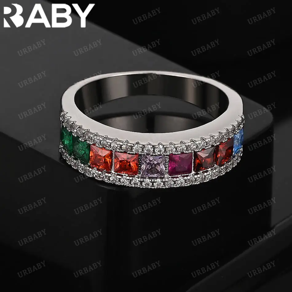 

URBABY 925 Sterling Silver Colored Zircon Ring For Women Fashion Jewelry Vintage Grace Charm Noble Party Birthday Gifts