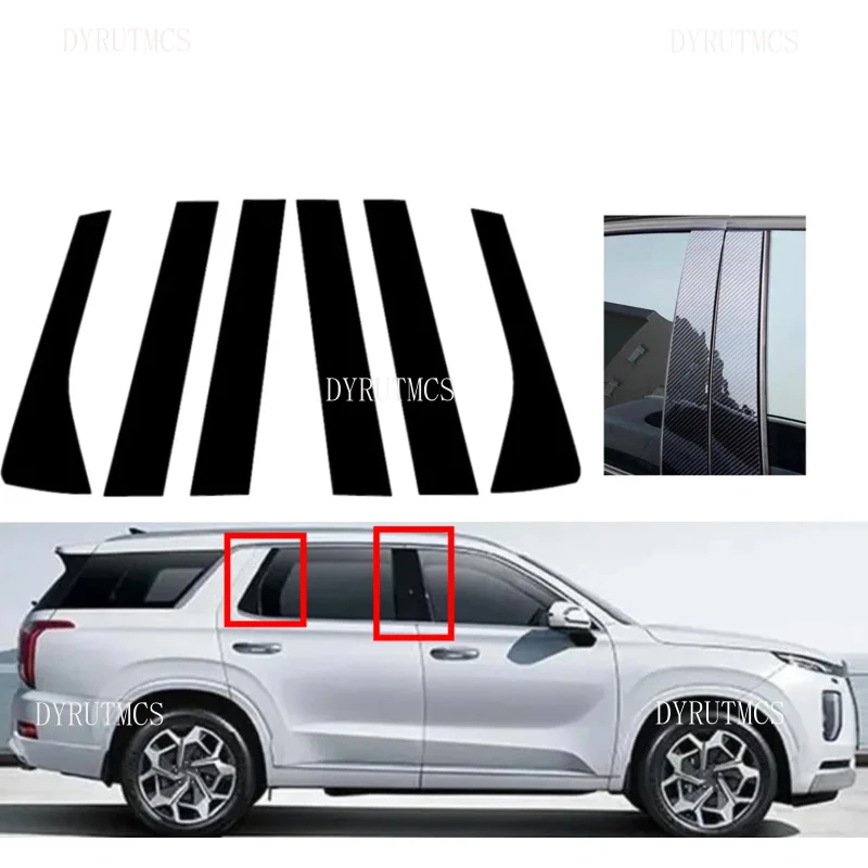 

Глянцевая черная Серебристая карбоновая наклейка на окна и столбы, наклейка на дверь, подходит для Hyundai Palisade 2020, 2021, 2022, 2023, 2024
