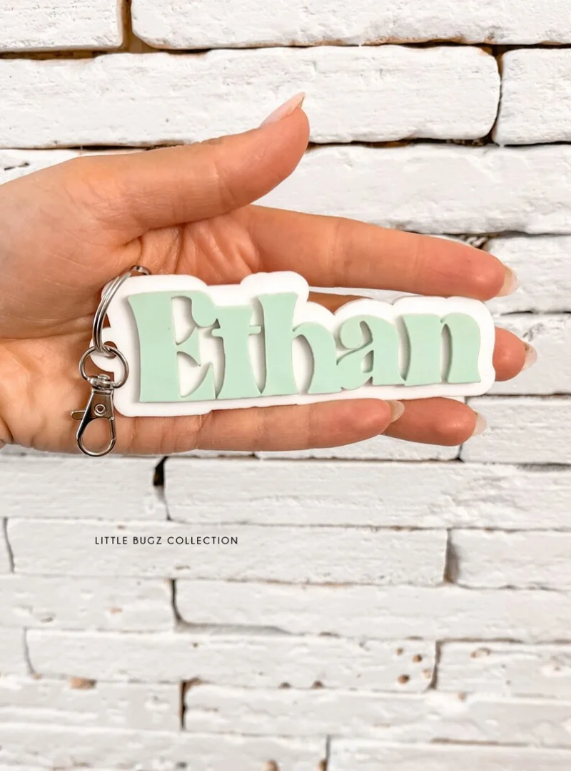 Retro Acrylic Customized name Backpack Tags Personalized Name Luggage Tag With Stainless Steel keyring