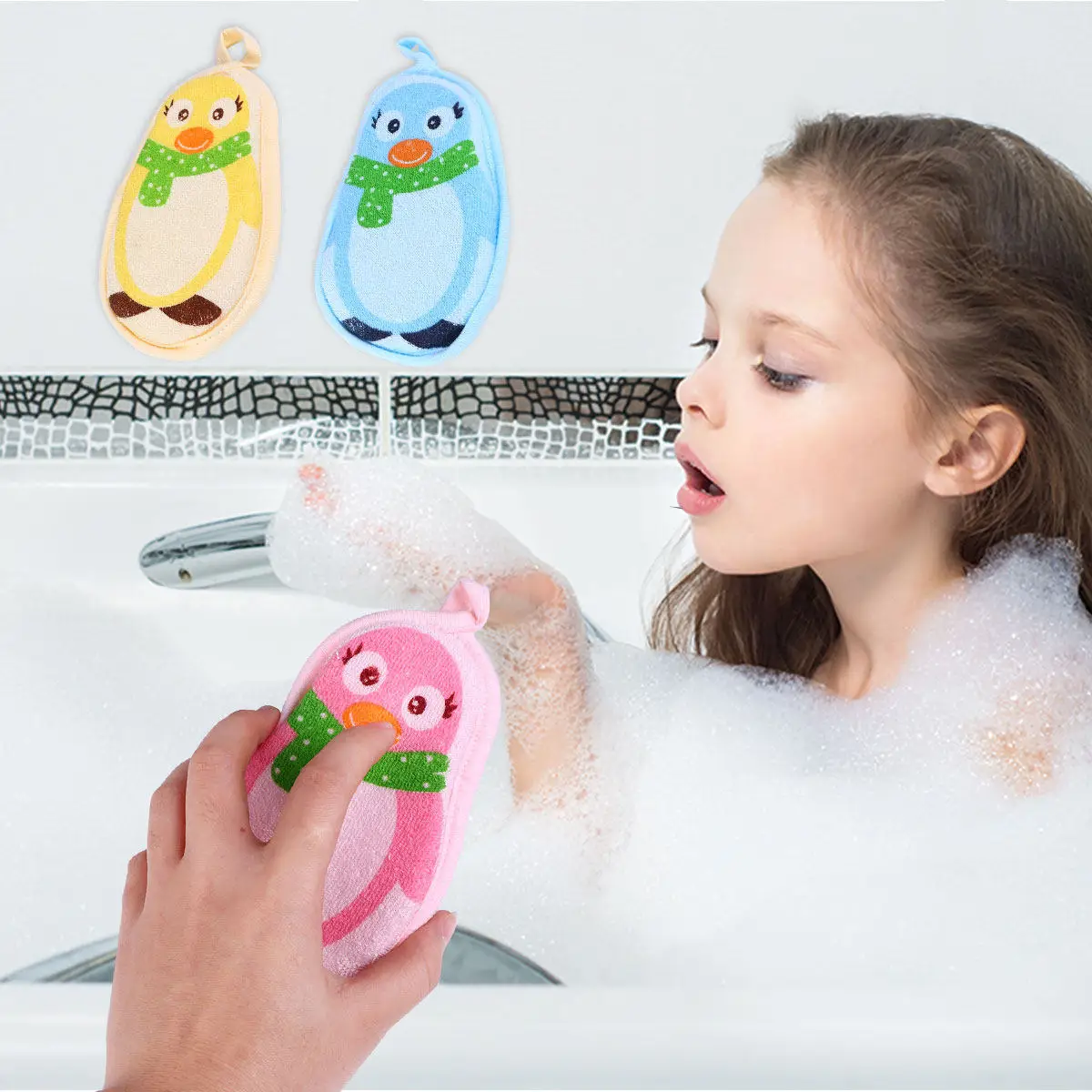

3Pcs Baby Bath Sponges Cartoon Design Soft Cotton Polyester Shower Rub Kids Bathing Balls Infant Bath Towels Safe for Delicate