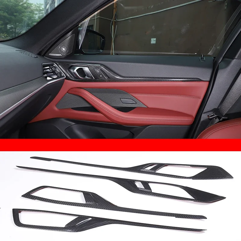 For 22 BMW 4 Series G26 Car Interior Door Panel Trim Stickers Real Carbon Fiber Interior Accessories 4-piece Set