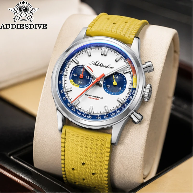 

ADDIESDIVE Men Luxury Quartz Chronograph Watch 38mm 0S21 Stainless Steel BGW9 Luminous 100M Waterproof Sport Wristwatch