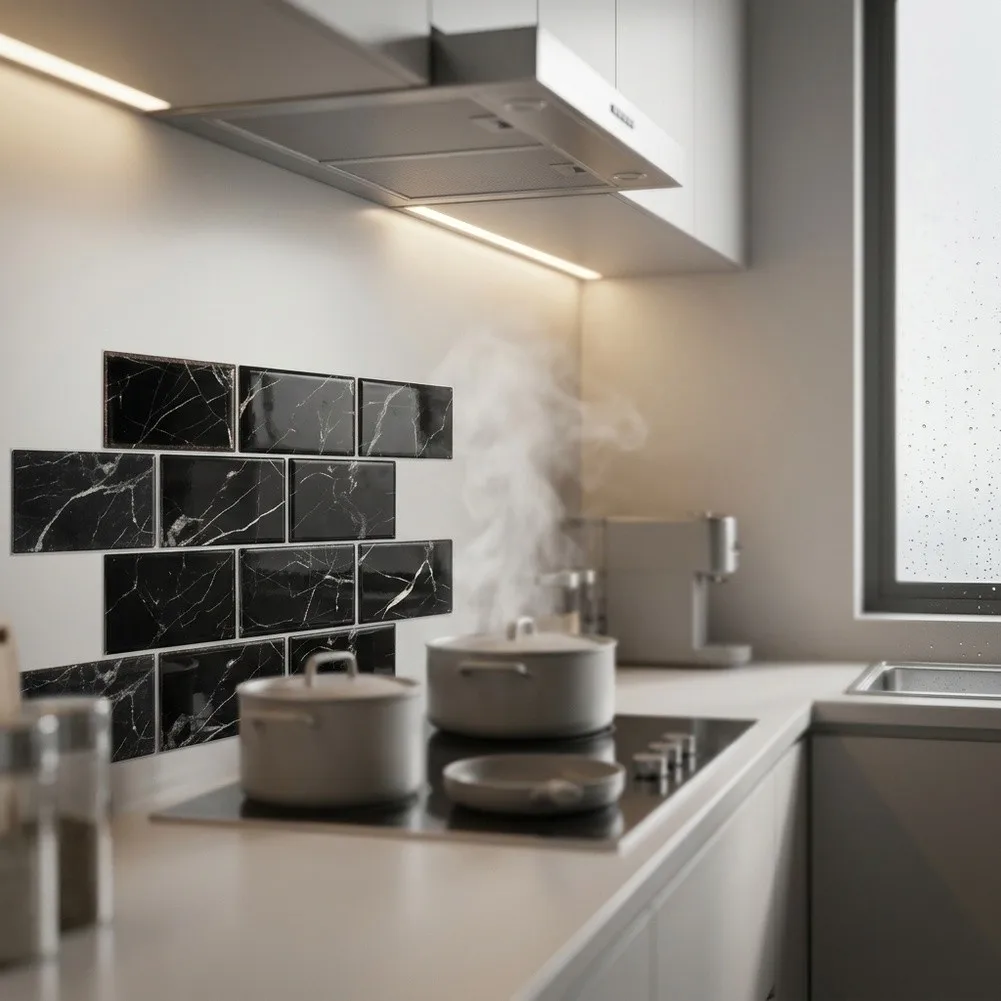 Self 3D Kitchen Backsplash Tiles PVC Waterproof Oil for proof Modern Solid Color Decals 32cm x 16.5cm 6 Piece Pack