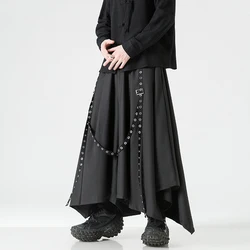 Pantalones negros de pierna ancha para hombre y mujer, ropa de calle de estilo chino, Punk, gótico, Harem, con falda Kimono, 2023