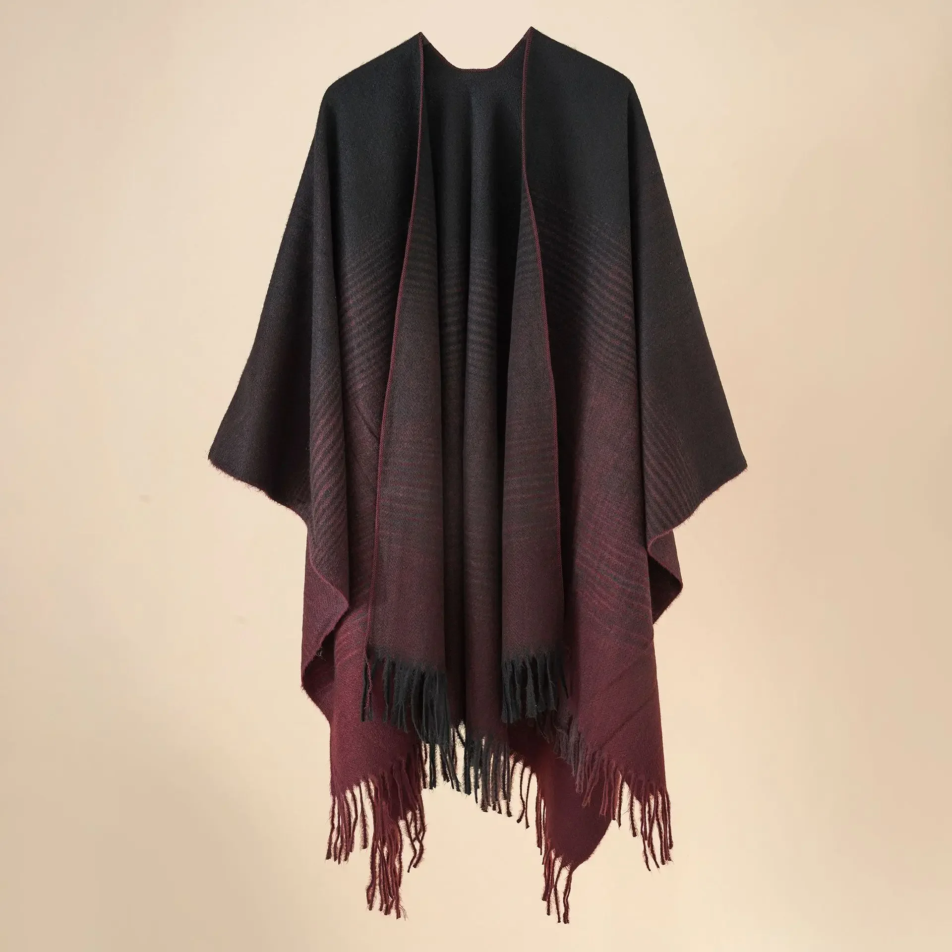 

Autumn Winter New Style Shawl Women's Imitation Cashmere Gradual Tassel Poncho Lady Capes Black Cloaks