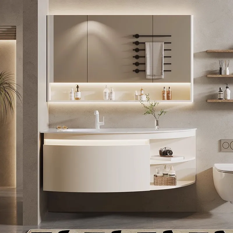 Rock slab seamless ceramic integrated basin bathroom cabinet combination circular arc toilet washbasin sink washbasin cabinet