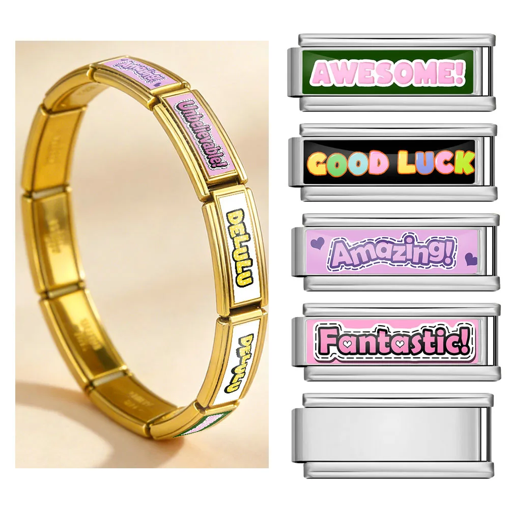 1 Stück italienisches Gliederarmband aus 9 mm Edelstahl, originelles Design, erstaunlich, Delulu, fantastisch, wunderbar, Charm-Schmuck zum Selbermachen – Detail 1