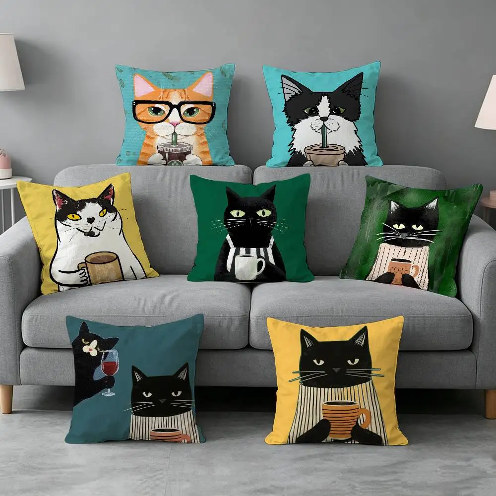 Striped Coffee-e Cat Pillow cover Simple solid color design Surprise For Multiple Bedroom Styles.