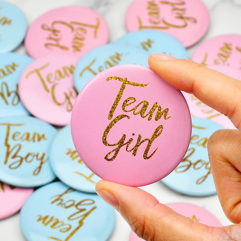 10pcs Blue Pink Gender Reveal Boy Girl Tinplate Badge Gift Gender Unveiling Theme Party Gender Disclosure Team Party Baby Shower