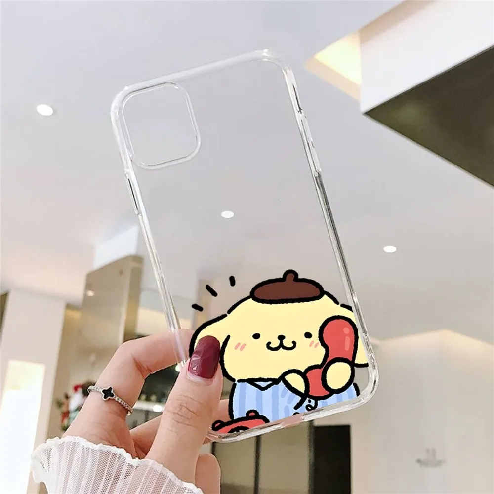 Sario-P-PompompurinS Phone Case For Iphone 15 11 13 14 Pro Max 7 8 Plus X Xr Xs Max Se2020 12mini Transparent Cover