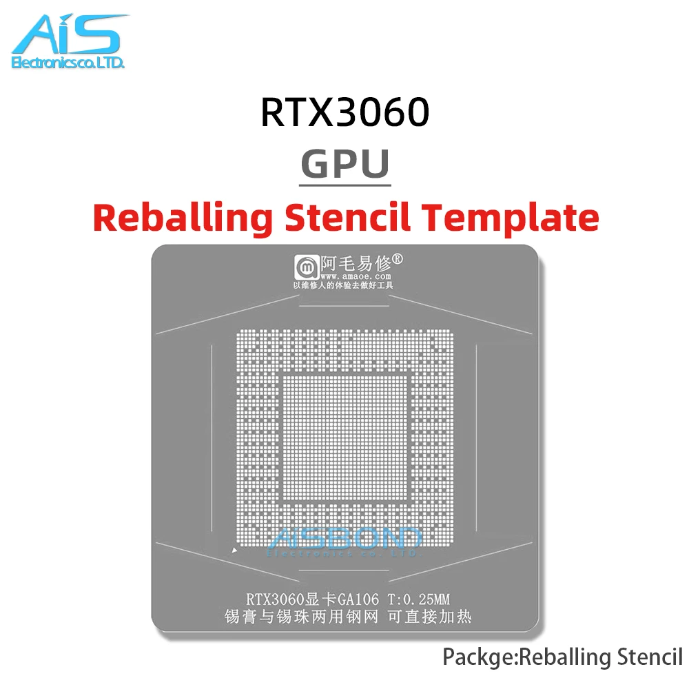 BGA GPU Reballing Stencil Template Station Voor RTX3060 TI GA106 RTX3060TI RX580 Positionering Plaat Plant tin netto Staal mesh