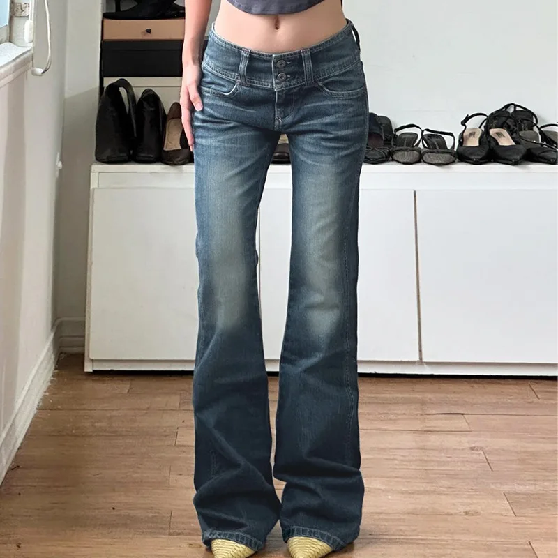 

Personalized Street Low Rise Jeans With Buckle, Slim Fit Slimming Long Pants, Straight Versatile, Loose And Wide Leg Pants For