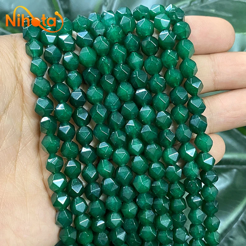 Natural Dark Green Chalcedony Beads Faceted Loose Stone Beads DIY Bracelet Necklace Accessories for Making Jewelry 15\