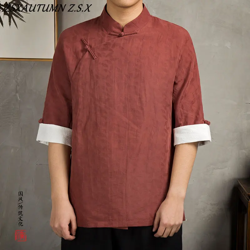 China Shirt Top Cotton linen Wushu Kung Fu Outfit Traditional Chinese Clothing for Men Male Chinese Mandarin Collar Shirt Blouse