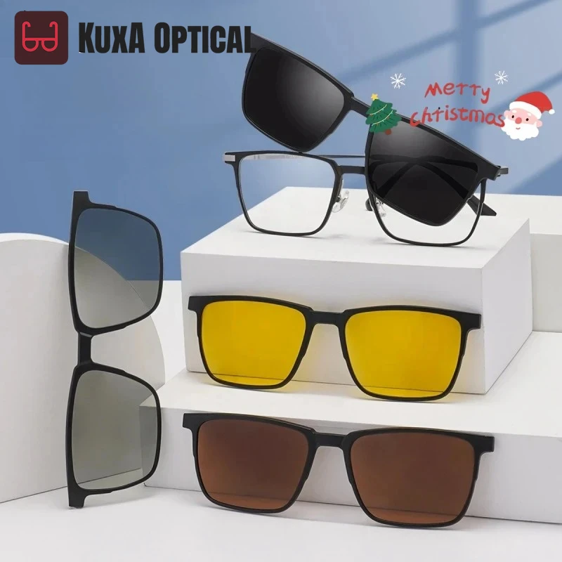 

KUXA Сверхлегкие поляризационные магнитные очки на клипсе для мужчин и женщин TR90 из чистого титана, оптическая оправа для очков по рецепту