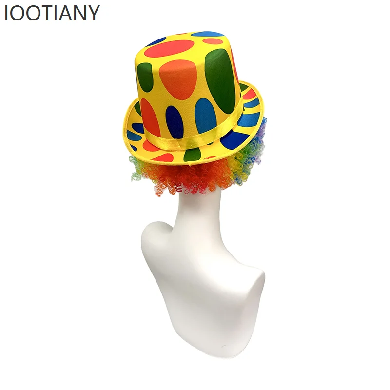 Bright Rainbow Clown Hair Wig Dot Decorated Top Hat Halloween Carnival Birthday Role Play Cosplay Outfit Accessories Headpiece 5